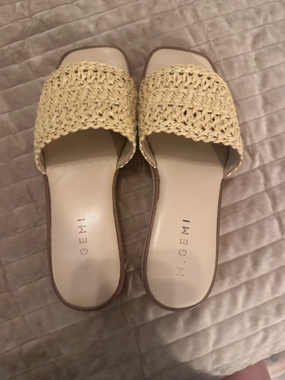 M. Gemi Woven Cream Slide Mule with Tan Trim